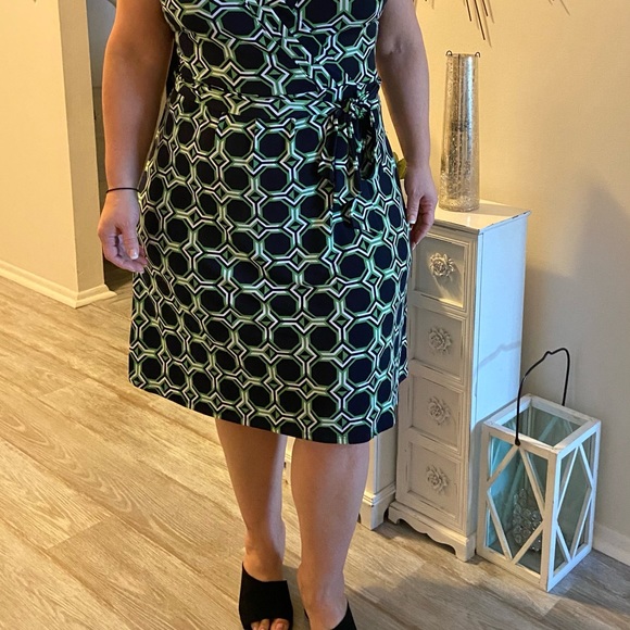 Dress with waist strap green and navy blue/black - Picture 2 of 2